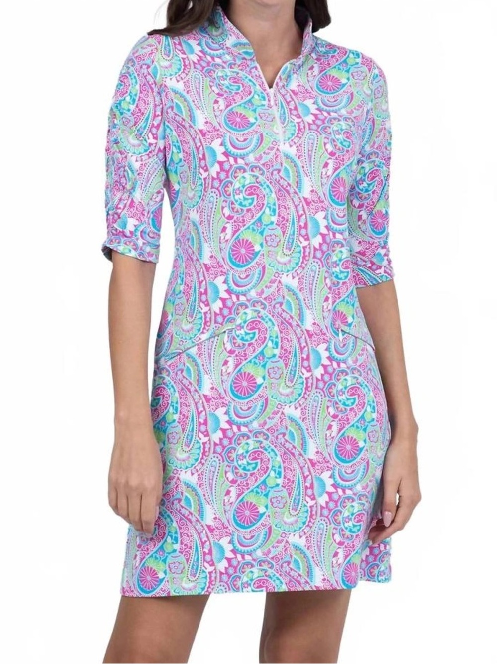 NWT IBKUL Gloria Elbow Sleeve Dress in Paisley Print Hot Pink Dress S